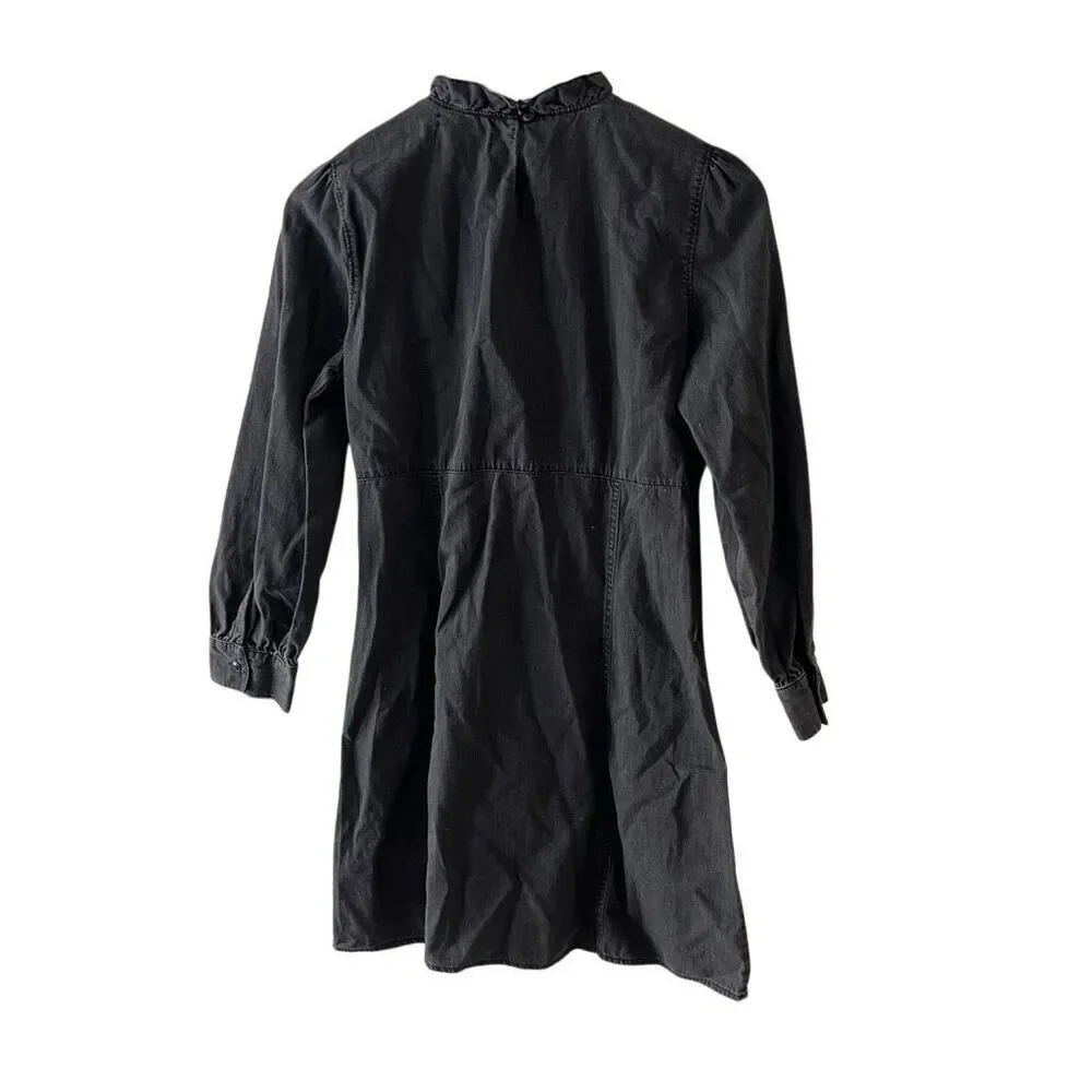 Madewell black mock neck ruffled mini long sleeve cotton dress size 4 academia b - Picture 4 of 8
